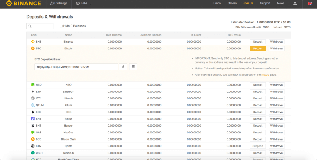 Binance Cryptocurrency Wallet